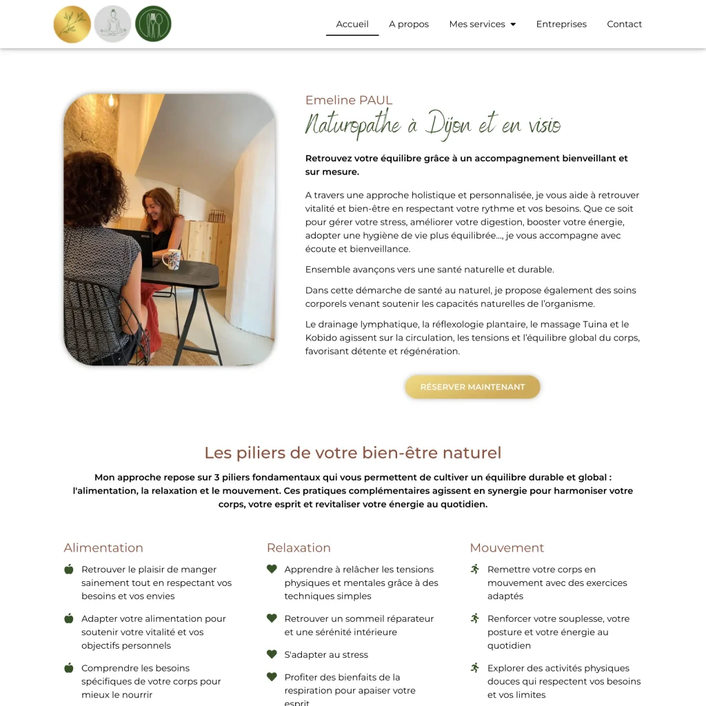 Aperçu du site internet d'Emeline Paul, naturopathe — création Atweb Creation