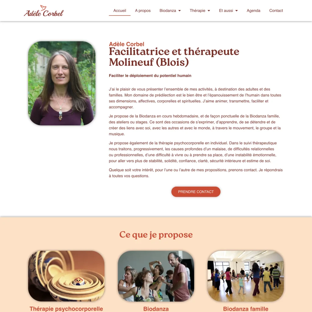 Aperçu du site internet d'Adèle Corbel, facilitatrice et thérapeute — réalisé par Atweb Creation