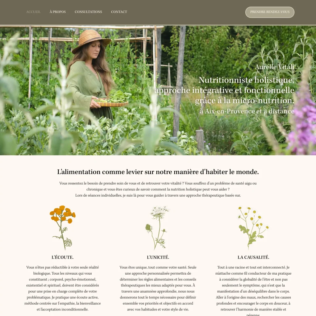 Aperçu du site internet d'Aurélie Vitali, nutritionniste — création de site thérapeute