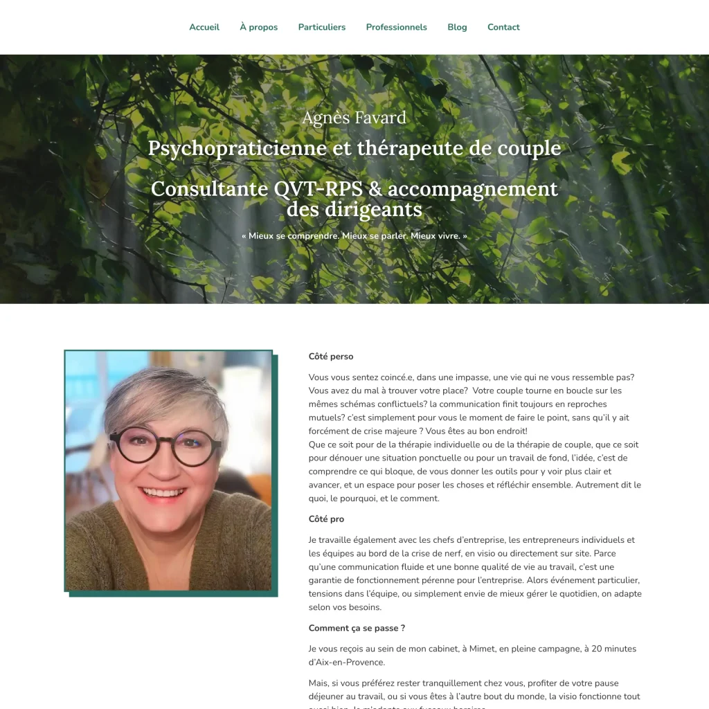 Aperçu du site internet d'Agnès Favard, psychopraticienne — réalisé par Atweb Creation